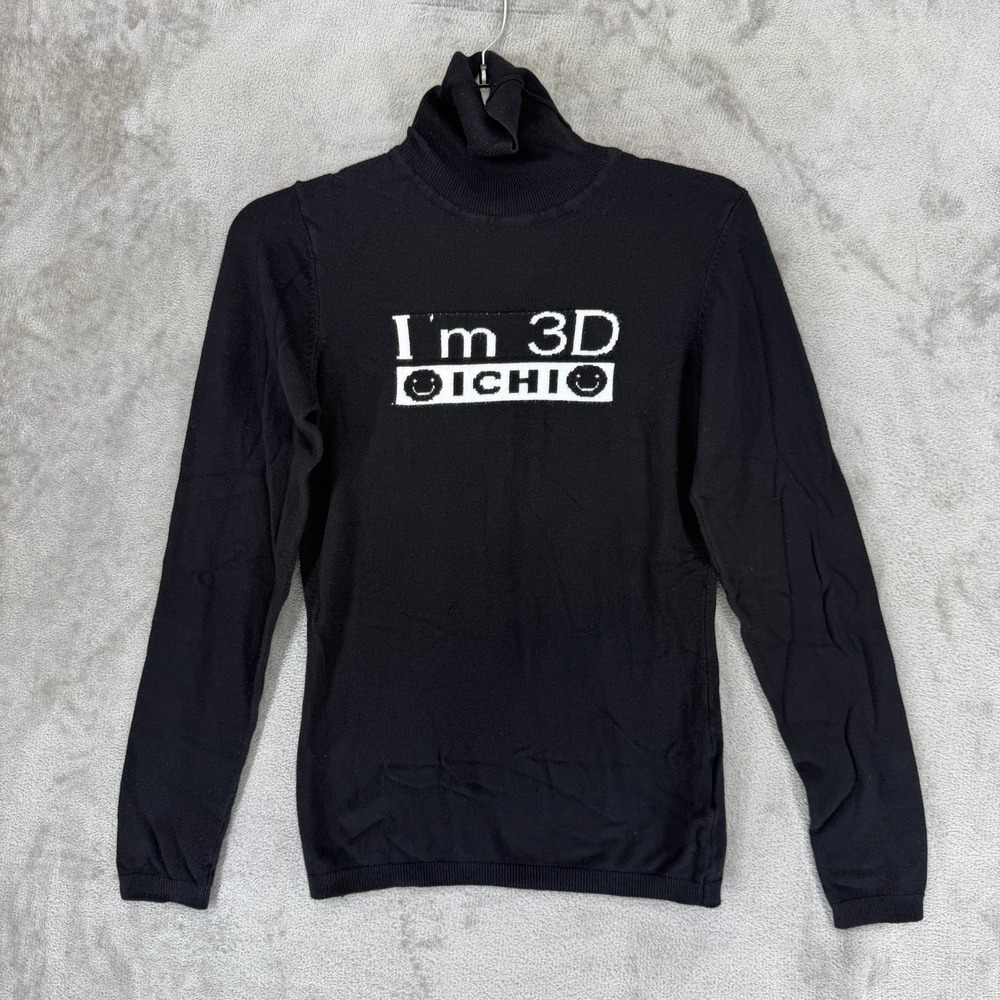 ICHI‎ Black Turtleneck Graphic Sweater I'm 3D Smiley Face MAFA RN Small